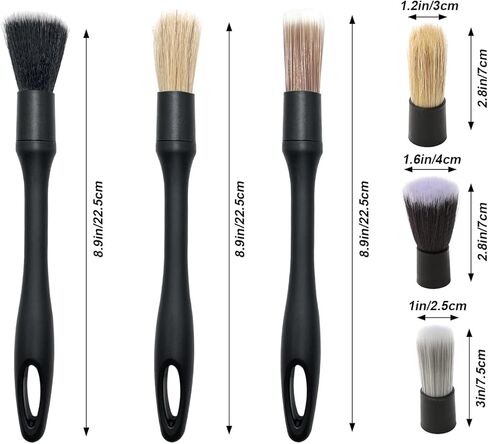 مجموعة 8 فرش لتفصيل السيارة، 3 قطع من شعر الخنزير الطبيعي، أداة تنظيف فائقة النعومة، فرش تفصيلية تلقائية + 5 مجموعة فرش تنظيف بلاستيكية للسيارات لتنظيف عجلات المحرك وشعارات لوحة القيادة وفتحات الهواء in Kuwait