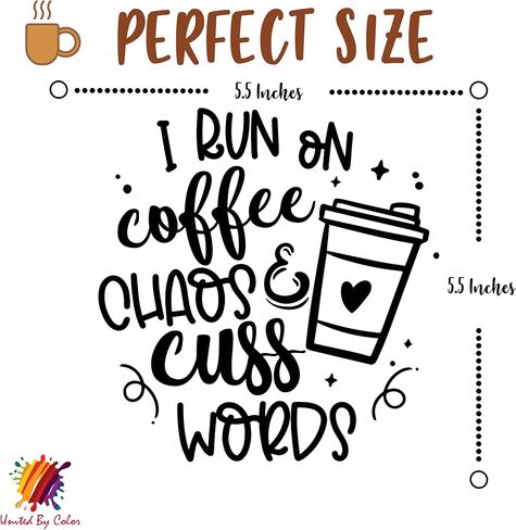 I Run On Coffee Chaos and Cuss Words 5.5 بوصة - ملصقات سيارات للنساء - ملصق فنجان قهوة مقاوم للماء يستخدم للكمبيوتر المحمول، وزجاجة المياه، والجدار، والسيارة in Saudi Arabia