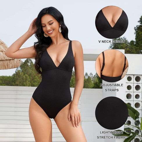 Taze'ne Women's One Piece Swimsuit V Neck Bathing Suit with Adjustable Straps Monokini Swimwear in Saudi Arabia