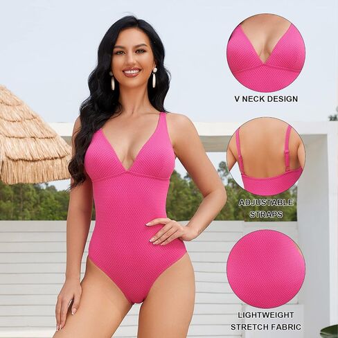 Taze'ne Women's One Piece Swimsuit V Neck Bathing Suit with Adjustable Straps Monokini Swimwear in Saudi Arabia
