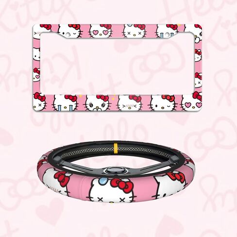 Purple Cute Cartoon Steering Wheel Cover,Anime Kawaii License Plate Frames, Universal 15 Inches Car Accessories for Men Women in Saudi Arabia
