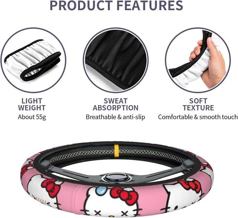 Purple Cute Cartoon Steering Wheel Cover,Anime Kawaii License Plate Frames, Universal 15 Inches Car Accessories for Men Women in Saudi Arabia