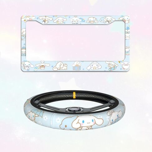 Purple Cute Cartoon Steering Wheel Cover,Anime Kawaii License Plate Frames, Universal 15 Inches Car Accessories for Men Women in Saudi Arabia