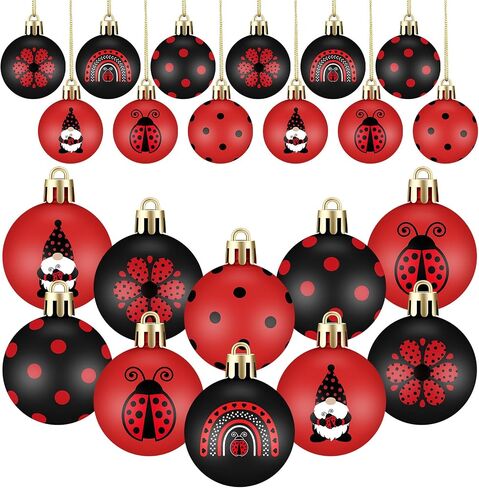Bememo 24 Pcs Summer Ball Ornament Ladybug Hanging Ornaments 1.57 Inches Plastic Black Red Ladybug Balls Mini Summer Ornaments Summer Decorations for Home Tree Party Outdoor Indoor Decor in Saudi Arabia