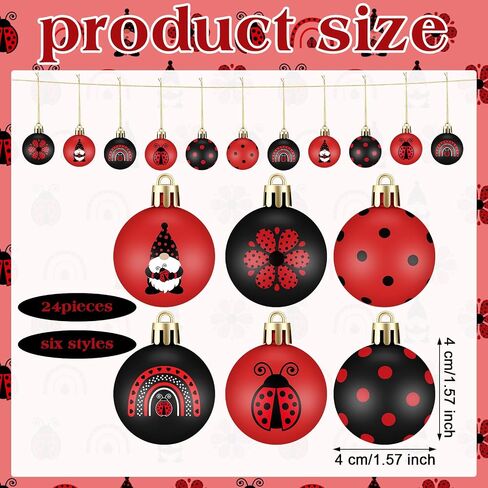 Bememo 24 Pcs Summer Ball Ornament Ladybug Hanging Ornaments 1.57 Inches Plastic Black Red Ladybug Balls Mini Summer Ornaments Summer Decorations for Home Tree Party Outdoor Indoor Decor in Saudi Arabia