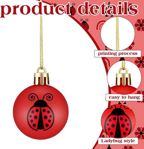Bememo 24 Pcs Summer Ball Ornament Ladybug Hanging Ornaments 1.57 Inches Plastic Black Red Ladybug Balls Mini Summer Ornaments Summer Decorations for Home Tree Party Outdoor Indoor Decor in Saudi Arabia