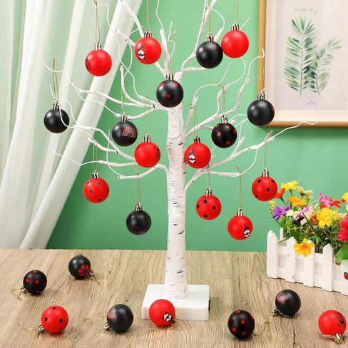 Bememo 24 Pcs Summer Ball Ornament Ladybug Hanging Ornaments 1.57 Inches Plastic Black Red Ladybug Balls Mini Summer Ornaments Summer Decorations for Home Tree Party Outdoor Indoor Decor in Saudi Arabia