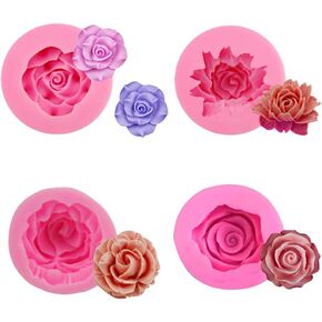 4 Pcs Flower Silicone Molds 3D Flower Candle Mold for Cake Decoration Rose Fondant Cake Mold Craft DIY Making Tools for Chocolate Baking Soap Epoxy Resin Casting Wax Polymer