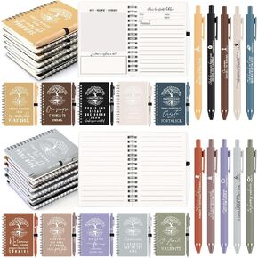 Kosiz 60 Pcs Spanish Christian Spiral Notebooks with Ballpoint Pens Tree Life Bible Verse A6 Journal Religious Inspirational Gift for Back to School Bible Set Church(Classic Style,Neutral Color)