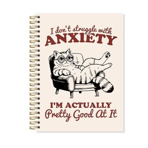 OSLYSOF Funny Cat Mental Health Spiral Notebook, Anxiety Journal for Women, Therapy Notebooks for Note Taking, Anti Anxiety Gifts, 5.5x8.3 Inch with 164 Pages