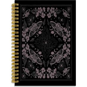 Vintage Witchy Floral Moth Moon Phase Notebook Journal, Dark Academia Floral Journal for Women, Dark Cottagecore Moth Spiral Notebook 5.5x8.3, Witchy Office School Supplies