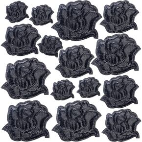 21Pcs Sew or Iron on Black Rose Applique Patches with 3 Sizes for Repair Decoration Clothes Hat Craft DIY Making