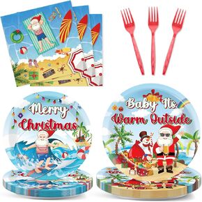 96PCS Summer Christmas Party Decorations July Christmas Paper Plates and Napkins Set, Baby It’s Warm Outside Disposable Tableware for Hawaiian Xmas Tropical Beach Beach Picnics Birthday Supplies Decor