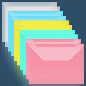 BAYTORY 10Pcs Plastic Envelopes with Snap Closure, Clear Poly Envelope, File Folders for Documents, A4 Letter Size Plastic Folder for School Office Supplies (Morandi Color)