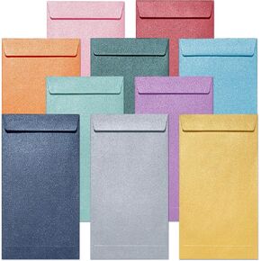 Money Envelopes for Cash, 100-Count Colorful Envelopes for Cash Gifts, Saving Challenges, Coins, Checks, Seeds, Small Items, 3.5 x 6.5 Inches, Luxe Gleam Collection, 10 Colors