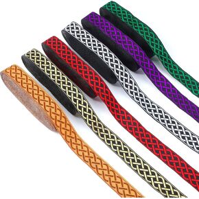 Janinka 6 Rolls 11 Yard 1 Inch Celtic Knot Jacquard Ribbon Jacquard Trim Woven Ribbon Sewing Trims Clothing Accessories Woven Border Costume for DIY Craft Supplies Home Decor (Single Pattern)