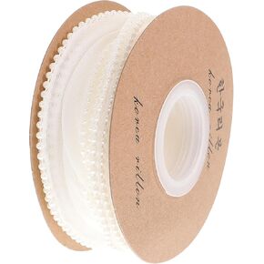 White Pearl Ribbon Organza Lace Ribbon Beads Trims Wrapping Pearls Pearl Bows for Bouquets (5 Yards)
