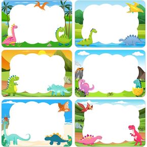 180 PCS Dinosaur Name Tags Stickers, Cute Dinosaur Name Stickers Name Labels Gift Tags for School Classroom Office Students Teacher Cubby Locker Clothes Themed Party, 2x3 inch