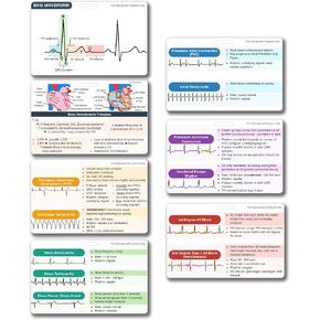 7 EKG Interpretation Badge Set - Doubled Sided Nurse ECG Cards Guide Rhythm Cheat Sheet, Medical Cardiac Reference Nursing Accessories, Durable Waterproof Cards (On-The-go (2.1" x 3.4"))