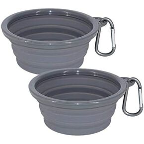 Collapsible Portable Silicone Big Dog Bowls,2 Pack,34 oz/Each Bowl,Silicone Basic Bowl with Plastic Rim and D-Ring,Foldable Travel pet Feeder,Portable Basic Bowl for Dog (Green)