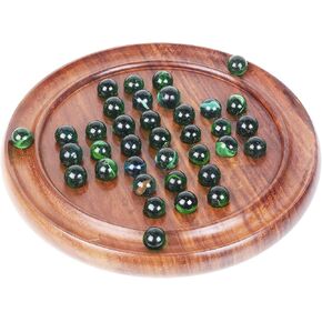 Wooden Solitaire Board Game with Glass Marbles, Classic Wooden Solitaire Game, Indian Handcrafted Sheesham Wood Game Good for Mental Development – 9 inches Diameter