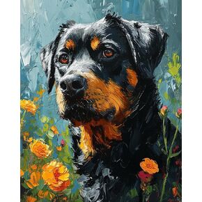 QACEYID Paint by Number for Adults, Rottweiler in The City, Oil Painting for Beginner Students, DIY Acrylic Painting Kit for Room Decor Gift 16x20 inch