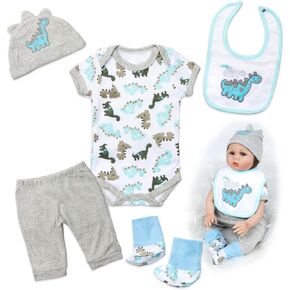 Reborn Baby Dolls Clothes 22 inch Dinosaur Outfit for 20-23inch Reborn Doll Boy Baby Clothing Gray Sets
