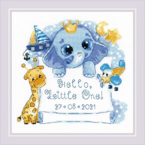 RIOLIS - Hello, Little One! (for a boy) 1935, Cross Stitch Kits 6"x6", Cross Stitch Kits for Beginners & Advanced, Crossstitching Kit Adult, Embroidery Counted Stitching Kit, Boy Birth Announcement