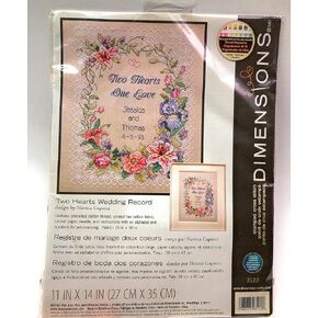Two Hearts Wedding Record Stamped Cross Stitch Kit-11x14
