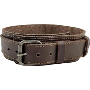 Taco Dog, Double Layer Dog Collar Handmade from Thick Full Grain Leather - for Large Dogs with 6 Adjustable Holes and Metal Hardware - Heavy Duty, Safe Collars, Durable, Pet Accessory - Bourbon Brown