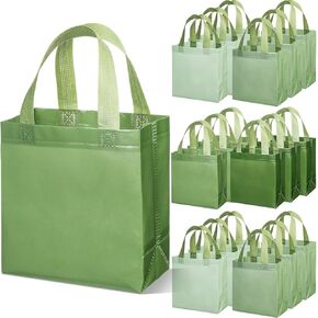 Sweetude 16 Pcs Sage Green Gift Bags Greenery Color Gift Bag with Handles Party Favors Non Woven Reusable Tote for Women Wedding Birthday Baby Shower Mother's Day Party Decorations