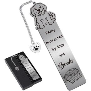 Dog Lover Bookmark Gifts - 2 PCs Easily Distracted by Dogs and Books Bookmarks Reading Women Men Girls Boys Cute Funny Aesthetic Metal Page Makers Friend Bookish Birthday School Graduation