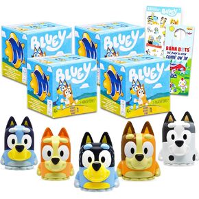 Bluey Blind Box Party Favors - Bundle with 4 Mash'Ems Blind Box Mini Figures Mystery Toys Plus Stickers, More | Bluey Figurines for Kids, Boys, Girls