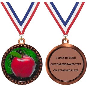 Engraved 1 to 50 Packs Engraved Scholastic Apple Bronze Medal Trophy Award with Personalized Custom Text LD212-FCL403