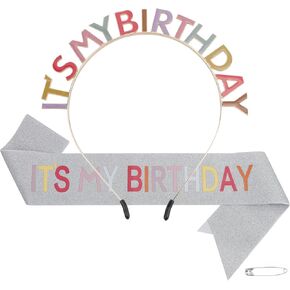 Cute Birthday Headband for Women Birthday Crown for Women IT'S MY BIRTHDAY Tiara & Sash Happy Birthday Sash and Crown Birthday Gifts Birthday Accessories for Girls