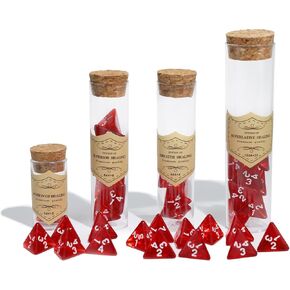 24 Pcs Red D4 Dice with 4 Pcs Healing Potion Bottle, Roleplaying D4 Polyhedral Dice Set Compatible with Dungeons and Dragons D&D RPG MTG Table Games