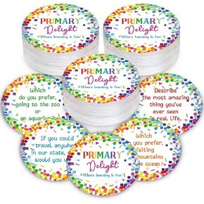 Spakon 100 Pcs Morning Meeting Chips Back to School Questions Cards Greetings Chips Social Skill Cards Conversation for Students Teachers Classroom Listening Vocabulary School Supplies Party Favors