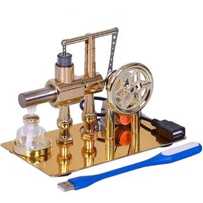 Hot Air Stirling Engine Motor Education Model Electricity Power Generator LED Lights Kit Teaching Stirling Engine Kit for Adults Desktop Educational Toy Gift for Engineers (KTP01)