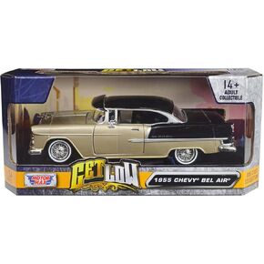 1955 Chevy Bel Air Lowrider Hard Top Beige Metallic and Black Get Low Series 1/24 Diecast Car Model by Motormax 79031BE