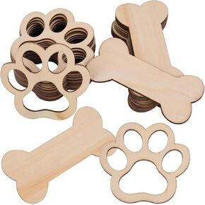AUEAR, 30 Pack Wooden Dog Bones Small Unfinished Wood Paws Ornaments for DIY Projects