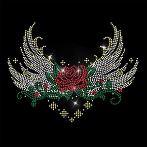 Rhinestone Iron on Transfer Rose and Wing Bling Diamond Hotfix Patches for Clothes, Large Iron On Sequin Applique for Jeans Jacket Caps Bag T-Shirts Shoes DIY Decor