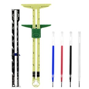 2Pcs Sewing Gauge Ruler 5-in-1 Sliding Gauge Measuring Sewing Tool for Knitting Quilting Crafting Supplies with 4 Colors Marker Pens