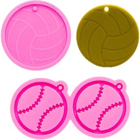 2Pcs Set Creative Round Baseball Keychain Silicone Molds with Hole for DIY Handiwork, Keychain, Earrings, Necklace, Jewelry Pendant Craft Glossy Silicone Moulds Gift