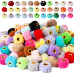 Mixed Color Pom Poms Beads Bulk Fluffy Pom Poms Beads Faux Fur Pom Poms Beads for DIY Jewelry Making Necklace Bracelet Keychain Handicrafts Crafts Accessories 0.8 Inch (100)