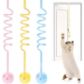 Interactive Cat Toys 3 Pack Hanging Plush Ball with Retractable Spring Soft Fluffy Teaser for Indoor Kittens Self Play & Exercise Great for Chase Physical Stimulation Door Hanging Cat Toy