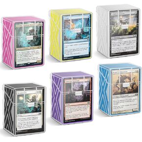 6-Pack Deck Box Set with Card Sleeves & Divider. Commander Deck Organizer Compatible with MTG, PKM, and TCG Cards. Holds 600 Cards (Transparent)