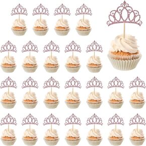 Molain 24Pcs Silver Crown Cupcake Toppers Glitter Snow Queen Crown Cupcake Picks for Snow Queen Princess Theme Baby Shower Girls Wedding Birthday Party Cake Decorations Supplies(Silver)