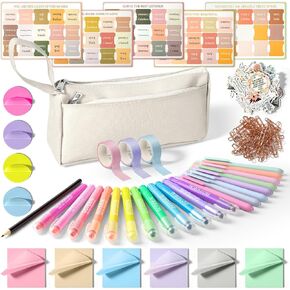 GOTIDEAL Bible Journaling Kit, 12 Bible Highlighters and 8 Gel Pens No Bleed, 75 Laminated Bible Tabs, Sticky Notes, Bible Stickers, Bible Study Supplies Journaling Set for Women & Men