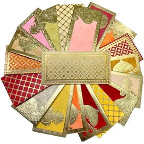 Shiney Metallic Design Paper Shagun Envelopes for Gifting Cash Sagan Lifafa Wedding, 19 X 9 cm for Diwali Birthday Wedding Anniversary Designer Invitation Envelopes - Assorted Designs (Pack of 10)
