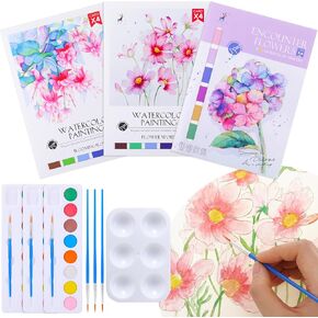 Leyndo 3 Pack Flowers Watercolor Coloring Books for Adults Teenager Watercolor Paint Books Water Color Paint Workbook Sets for Beginners Women Pocket Handbook Stocking Goodie Bag Kit